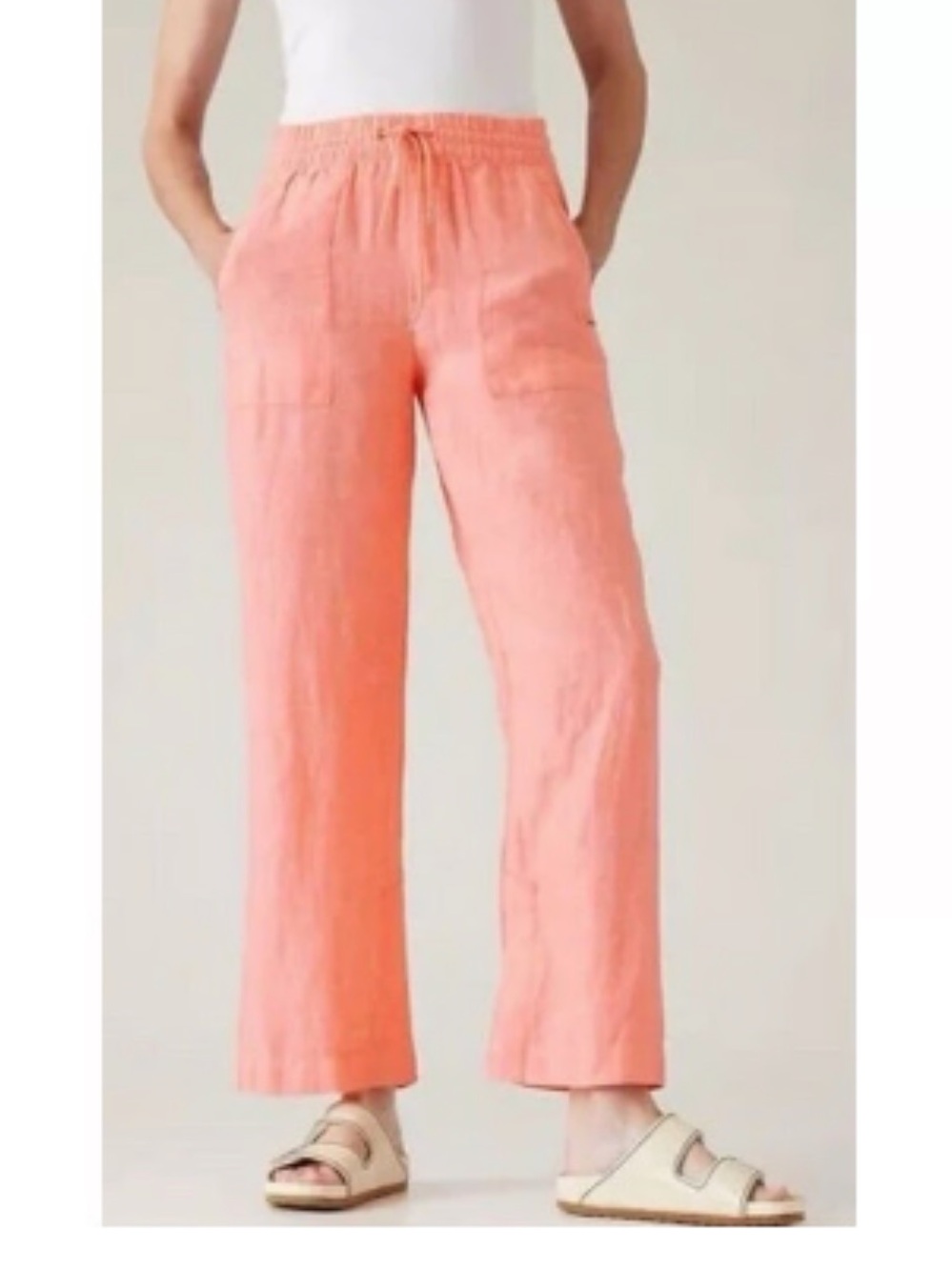 Athleta 100% Linen Retreat Pants SUNSET GLOW Wide Leg (16)